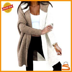 Oversized Hooded Cardigan Knit Sweater Long Sleeve Open Front Casual Chic